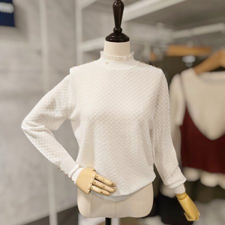 레이스 장식 와플 니트