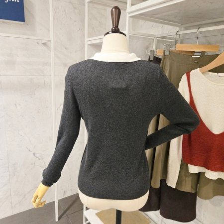 배색 카라 골지 니트