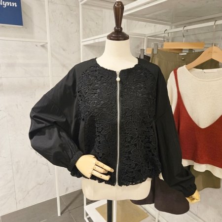 플라워 레이스 블루종 점퍼