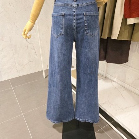 앞 절개 와이드 데님 팬츠