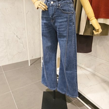 앞 절개 와이드 데님 팬츠