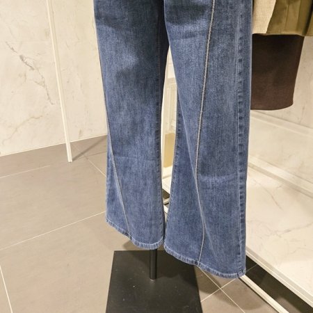 앞 절개 와이드 데님 팬츠