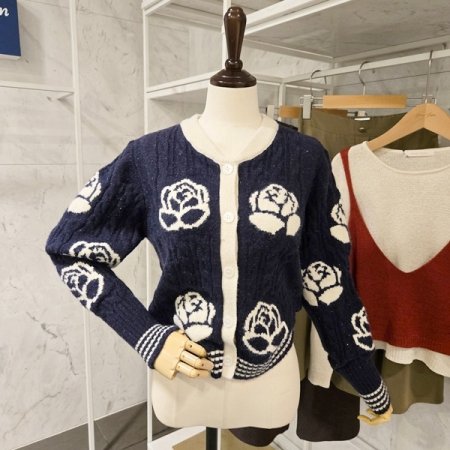 로즈 플라워 라운드가디건