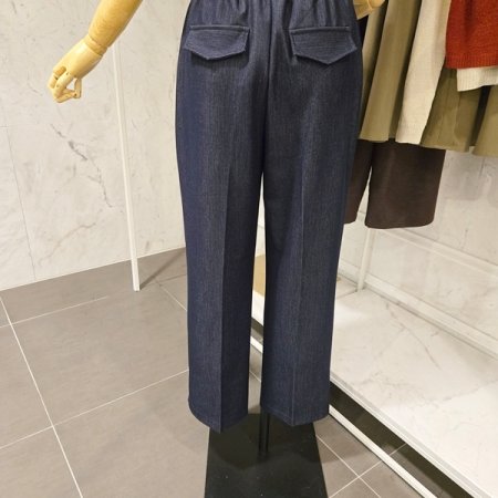 뒷 밴딩 청 와이드 슬랙스