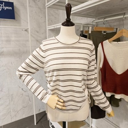 스트링 라운드 스트라이프 니트