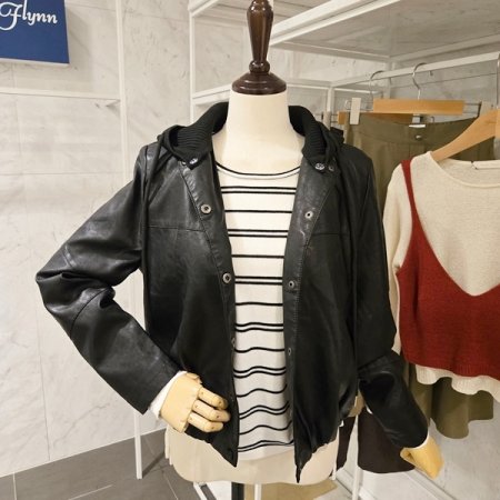 페이지플린 니트후드 버튼 레자 자켓