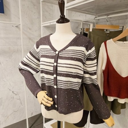 스팽글 브이넥 가디건