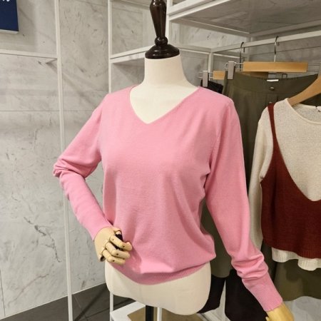 무지 브이넥 니트