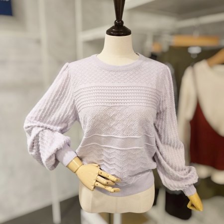 퍼프 소매 배색 니트