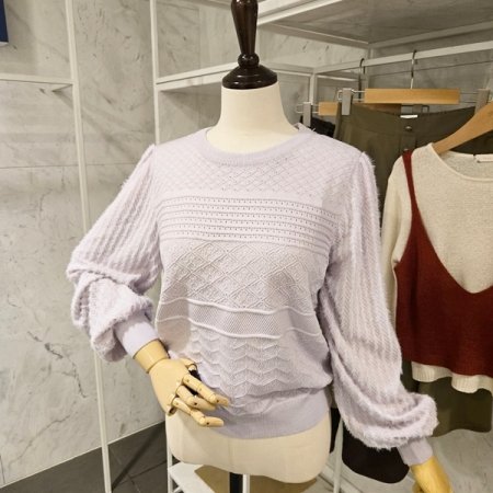 퍼프 소매 배색 니트