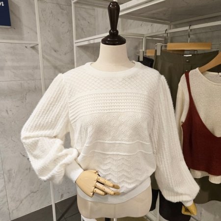 퍼프 소매 배색 니트