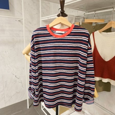 컬러 스트라이프 오버핏 티셔츠