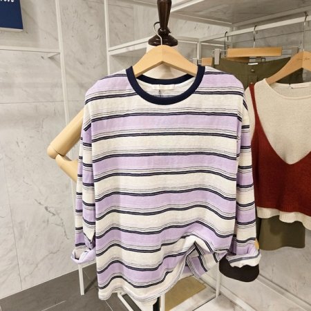 컬러 스트라이프 오버핏 티셔츠