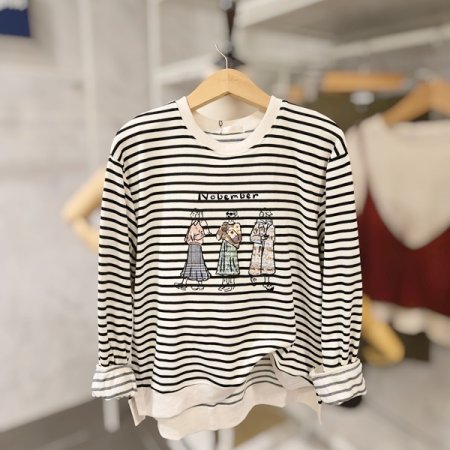 언발 트임 줄무늬 맨투맨티셔츠