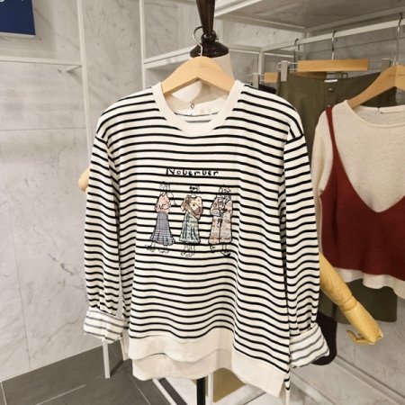 언발 트임 줄무늬 맨투맨티셔츠