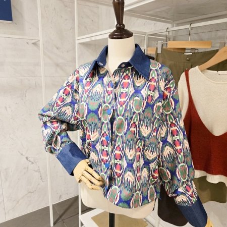 컬러 프린트 스트링 셔츠