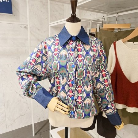 컬러 프린트 스트링 셔츠