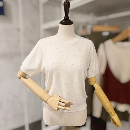 진주 장식 라운드 니트