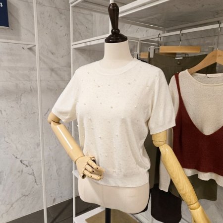 진주 장식 라운드 니트