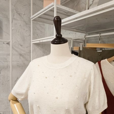 진주 장식 라운드 니트