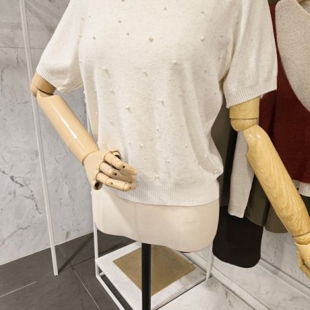 진주 장식 라운드 니트