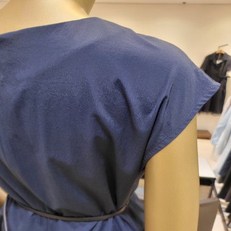 캡소매 벨트 롱 플리츠 원피스