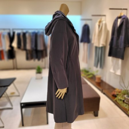 얇은 누빔안감 후드 롱점퍼