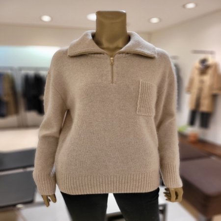 라쿤 울혼방 카라집업 니트