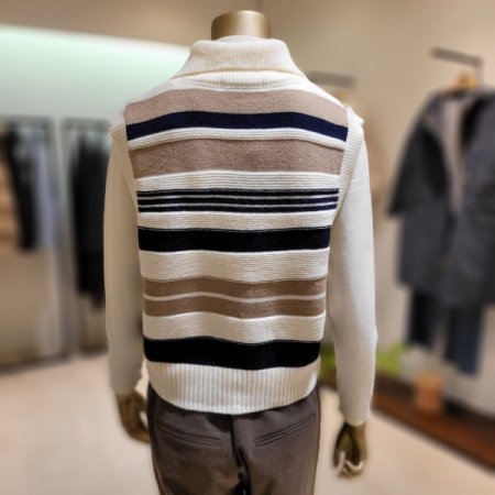 가로 컬러 스트라이프 카라 단추베스트