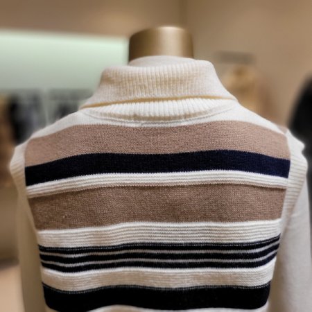 가로 컬러 스트라이프 카라 단추베스트