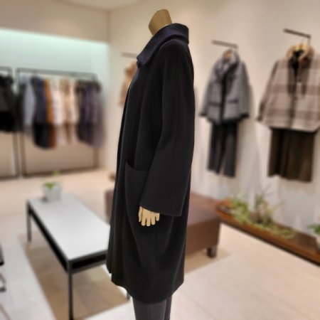 체크스탠드카라 알파카혼방 양모 롱코트