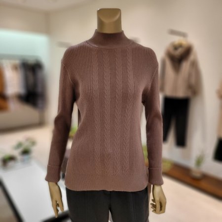 브이짜임배색 골지 반터틀넥 니트