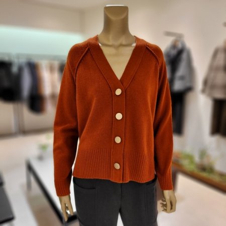 금장버튼 밑단트임 모직 브이넥가디건