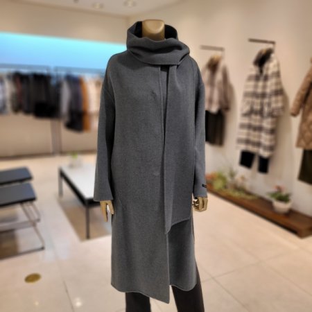 캐시미어블렌드 라운드넥 머플러 롱코트