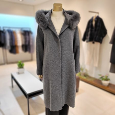 탈착 후드 폭스털 울혼방 롱코트
