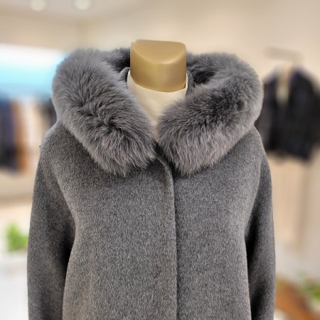 탈착 후드 폭스털 울혼방 롱코트