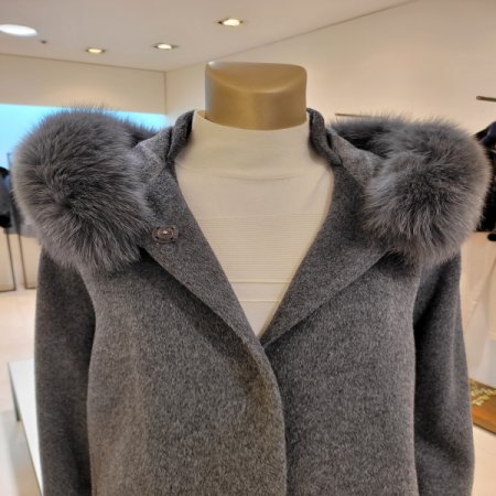 탈착 후드 폭스털 울혼방 롱코트