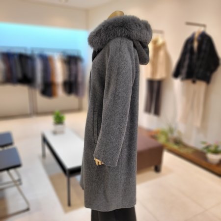 탈착 후드 폭스털 울혼방 롱코트