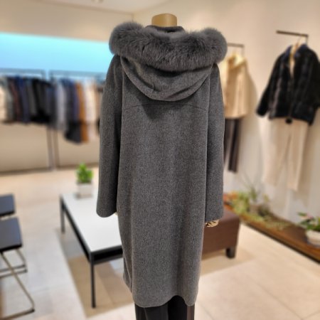 탈착 후드 폭스털 울혼방 롱코트