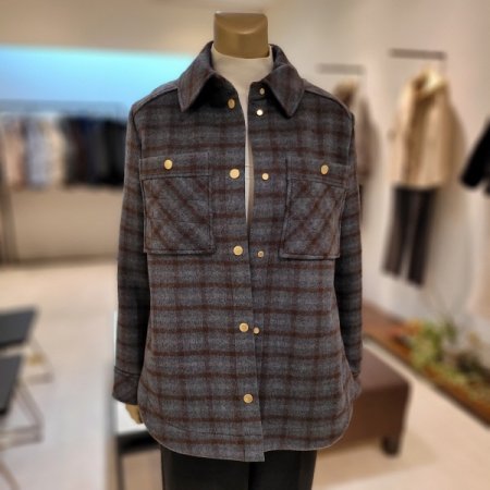 체크패턴 셔츠형 누빔 울혼방 재킷