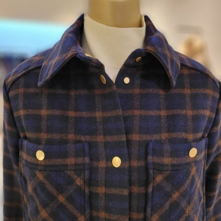 체크패턴 셔츠형 누빔 울혼방 재킷