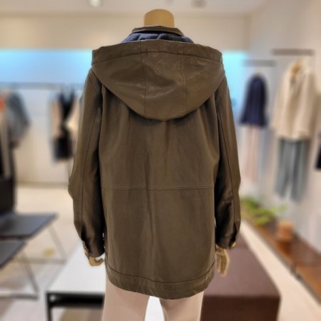 니트배색 지퍼탈부착후드 페이크레더점퍼