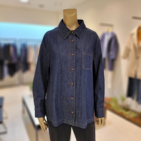 원포켓 스티치 오버핏 데님셔츠