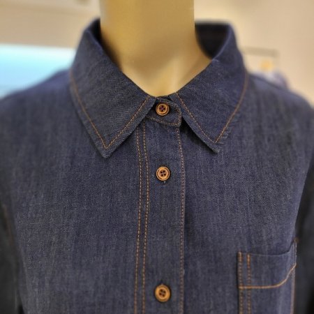 원포켓 스티치 오버핏 데님셔츠