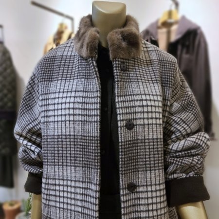 밍크탈착체크프린트코트