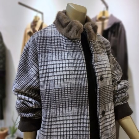 밍크탈착체크프린트코트