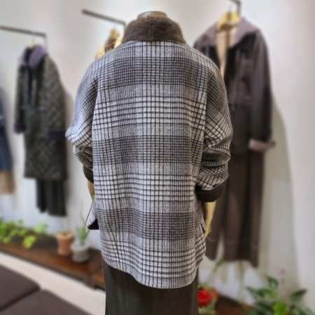 밍크탈착체크프린트코트