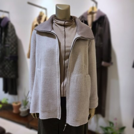 니트카라배색지퍼코트2color