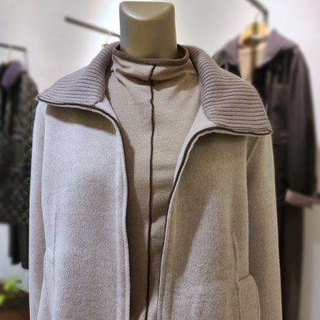 니트카라배색지퍼코트2color