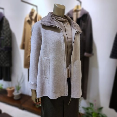 니트카라배색지퍼코트2color